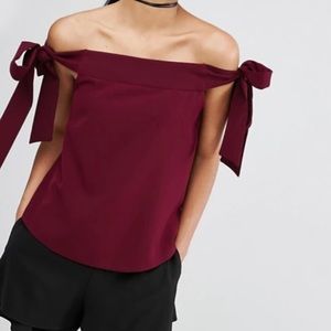 ASOS minimal off shoulder tie sleeve crepe top 12